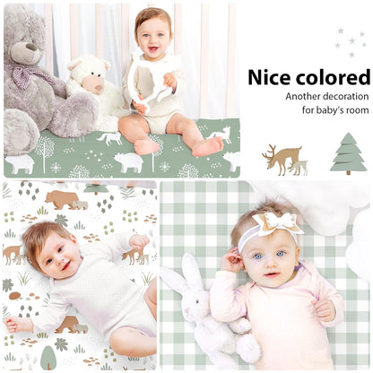 Baby Mini Crib Sheets Girl, Portable 38”x26” Pack and Play Sheets Fitted for Playard and Pack N Play Mattress, 3-Pack Soft Microfiber Pink Rainbow