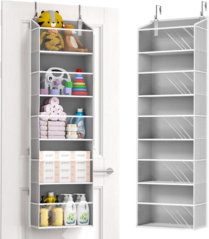 ULG 1 Pack Over Door Organizer with 5 Large and 10 Mesh Side Pockets, 44 lbs Weight Capacity Hanging Storage with Clear Window Kids Toys, Shoes, Diapers, Dark Grey, 5 Layers