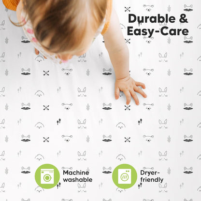 2-Pack Mini Crib Sheets Fitted - 38x26 Pack N Play Sheets for Pack and Play Mattress, Organic Cotton, Soft & Breathable Playard Bedding, Neutral Mini Toddler Bed Cover for Boys, Girls (Dragon Tale)