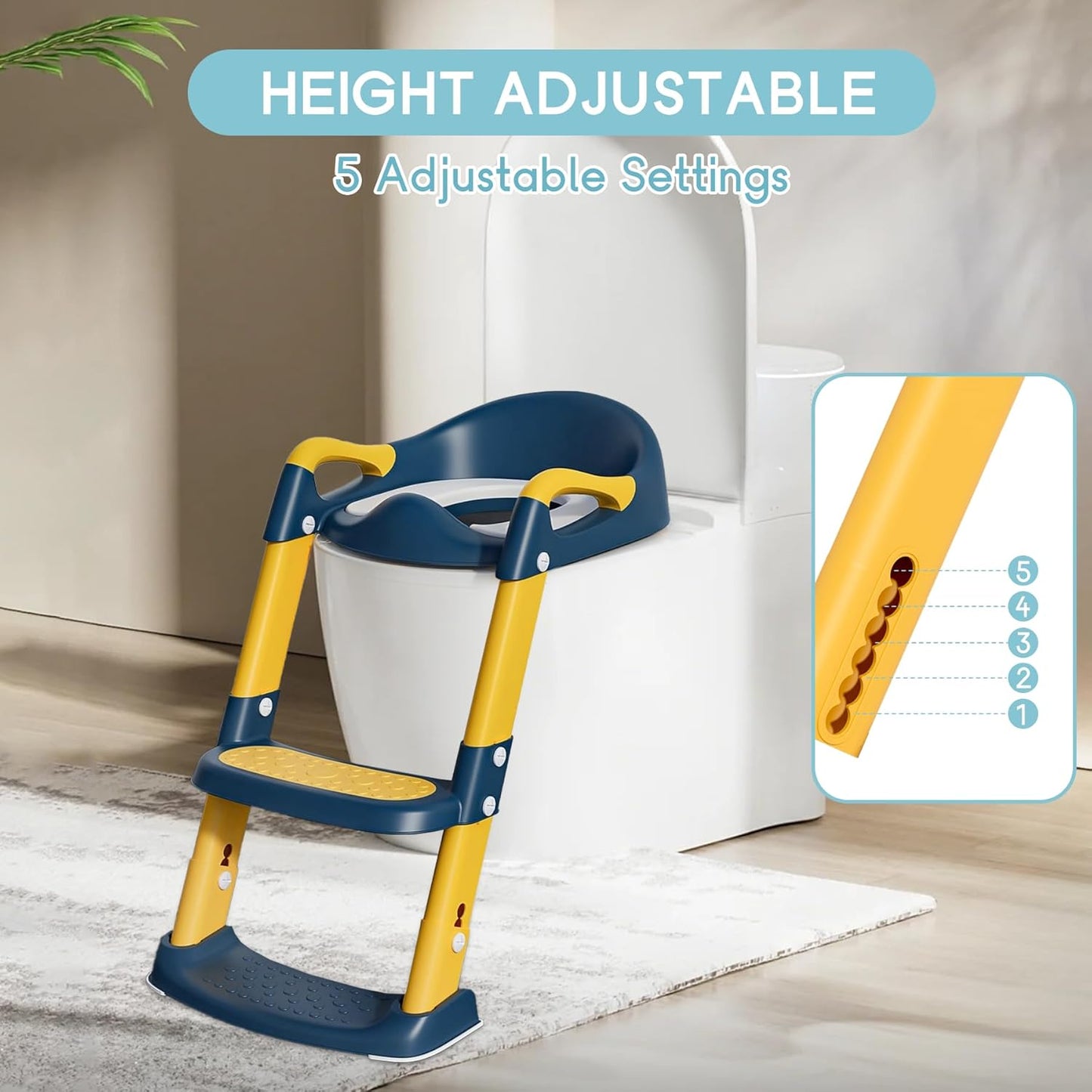 COOSEYA Potty Training Toilet with Step Stool Ladder, Toddler Kids Potty Training Seat for Boys Girls, Foldable Anti-Slip Toilet Toddler Seat Splash Guard Soft Cushion Safety Handles (Grey)