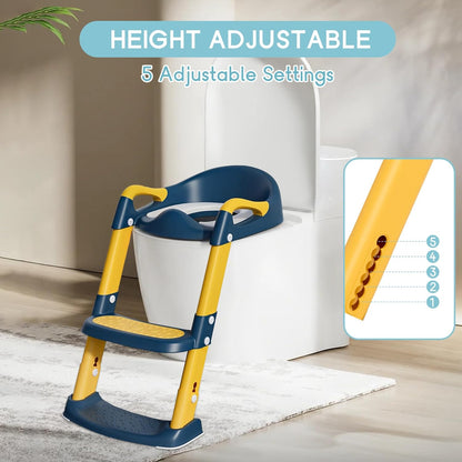 COOSEYA Potty Training Toilet with Step Stool Ladder, Toddler Kids Potty Training Seat for Boys Girls, Foldable Anti-Slip Toilet Toddler Seat Splash Guard Soft Cushion Safety Handles (Grey)
