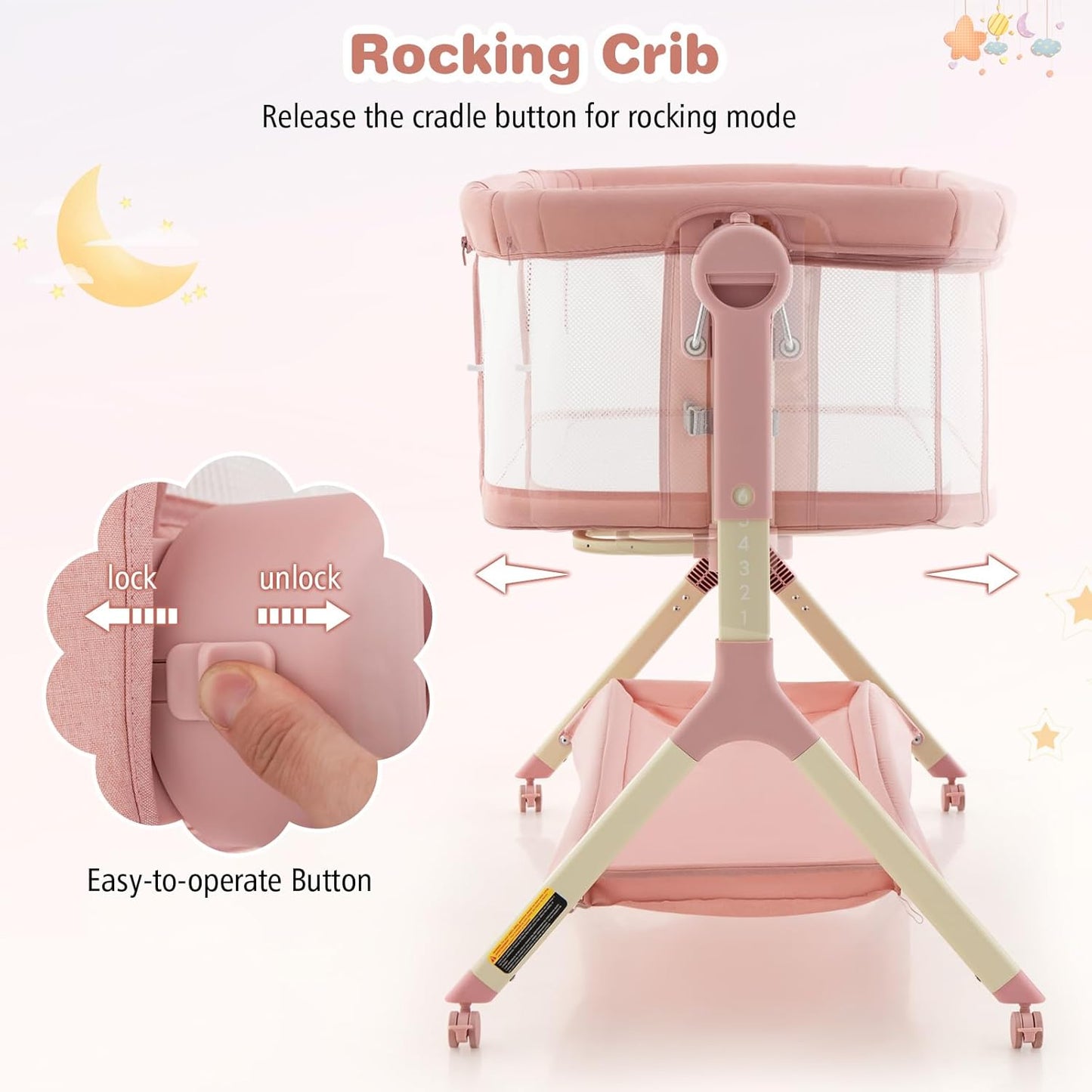 BABY JOY Bassinet Bedside Sleeper, Easy Folding Baby Crib w/All-Side Mesh, Storage Shelf, 7 Adjustable Heights, Mattress & Travel Bag for Safe Co-Sleeping, Portable Baby Bed for Newborn Infant -Gray