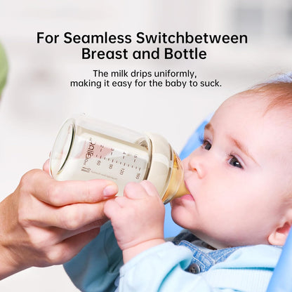 Natural Nursing Glass Baby Bottle - with Anti-Colic Vent System - BPA-Free, 3 oz with Slow Flow Nipple, 0-6 Months, 2 Pack (Includes 4pcs Nipples)