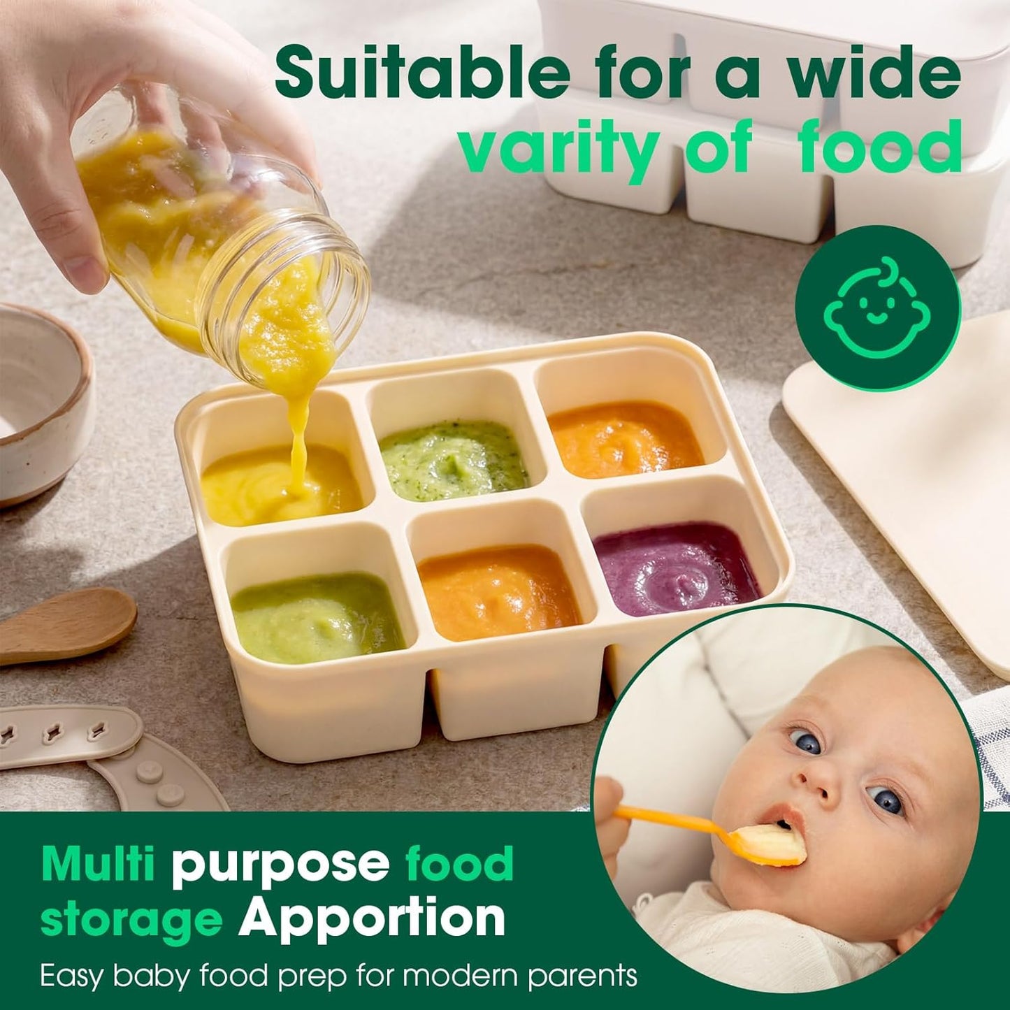 Mimorou 3 Pack Baby Food Freezer Tray with Lids 2.8 oz x 12 Cups Silicone Baby Food Storage Container Ice Cube Freezer Molds for Homemade Vegetable Fruit Purees Snack(12 Cups,White, Yellow, Brown)