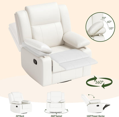 AILEEKISS Nursery Glider Recliner Chair with Adjustable Armrests, Swivel Rocking Recliner for Breastfeeding Moms, 360° Swivel, 30° Rocking, 90°-160° Recline, Easy-Clean Nursery Chair(White)
