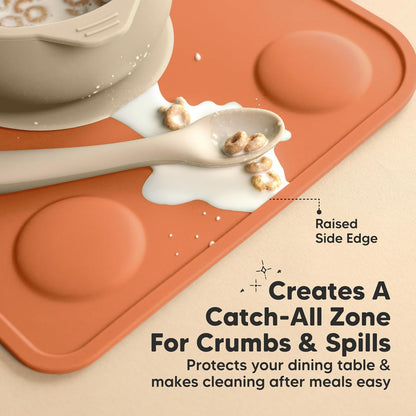 KeaBabies 2pk Silicone Placemats for Toddlers, Kids - 12x9 Non Slip Suction Baby Silicone Placemat for Restaurants, Dining Table,Travel, Easy to Clean, Food Grade/BPA-Free,Small Baby Table Mat(Slate)