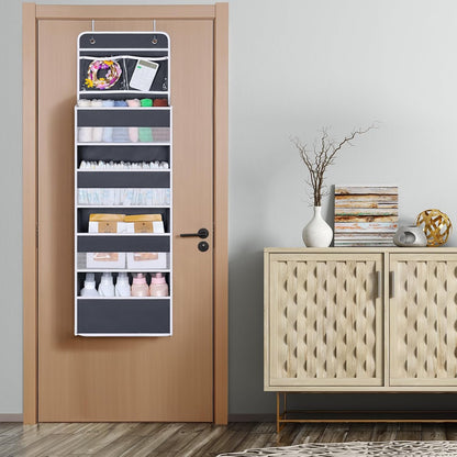 Univivi Over The Door Organizer, 5 Shelf Door Hanging Organizer Nursery Door Storage with 4 Large Compartments and 2 Small PVC Pockets 6 Side Pockets for Bathroom,Cosmetics and Nursery Baby Essential