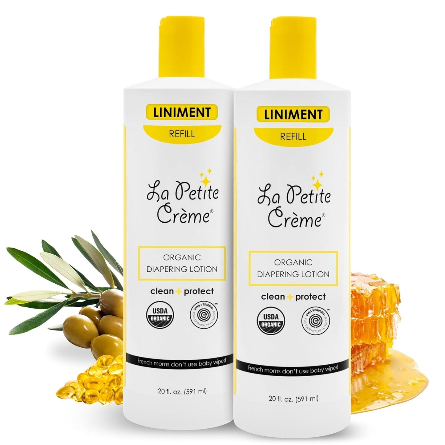 La Petite Creme French Premium Liniment Baby Lotion - Diaper Cream Alternative to Wet Wipes - Gentle Moisturizer & Skin Cleanser, USDA Certified Organic Ingredients - Newborn Essentials (8 oz)