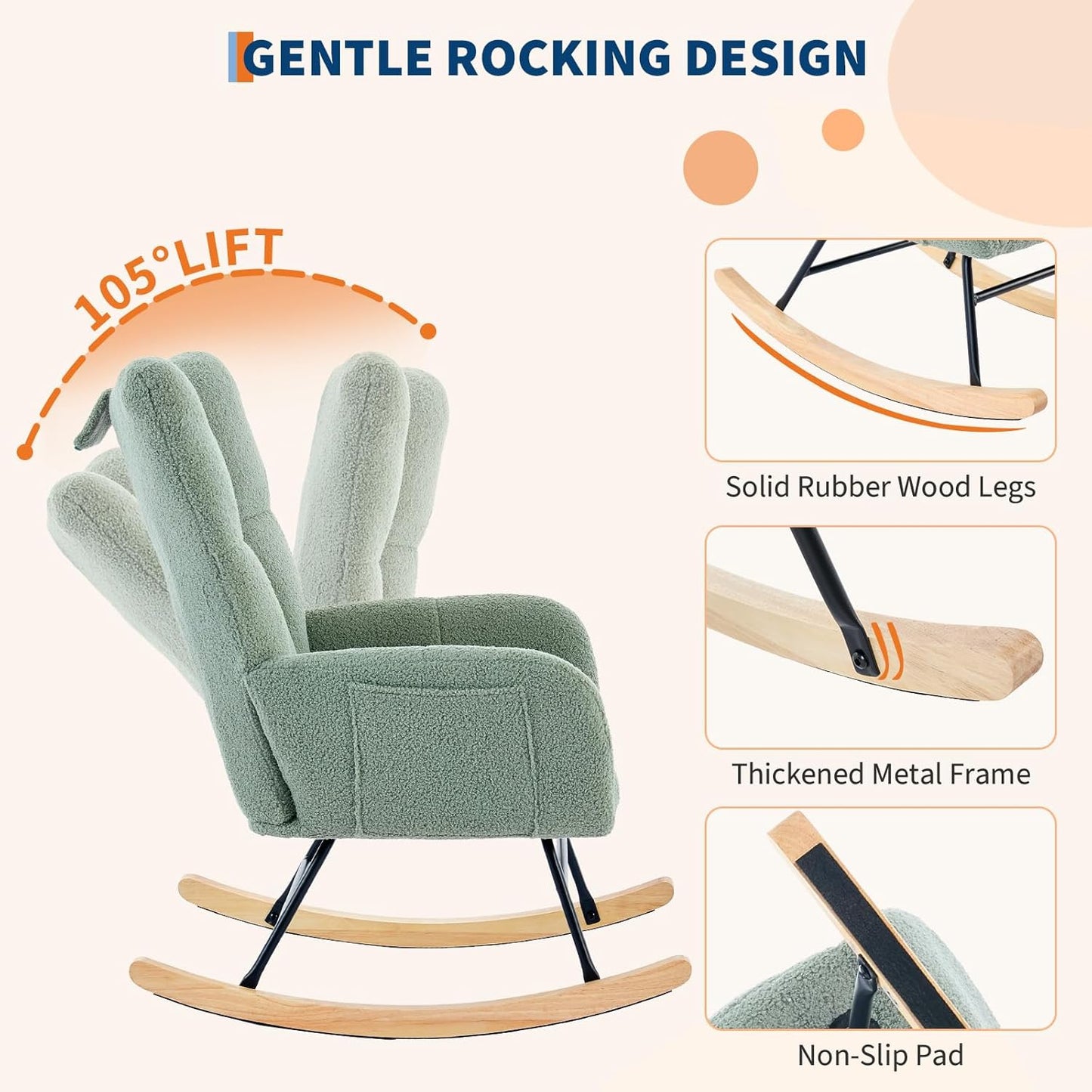 GarveeHome Rocking Chair Nursery Teddy, Upholstered Baby Fluffy Glider Rocker for Adults Small Spaces Indoor, Nursing Chairs for Living Room, Bedroom, Classroom