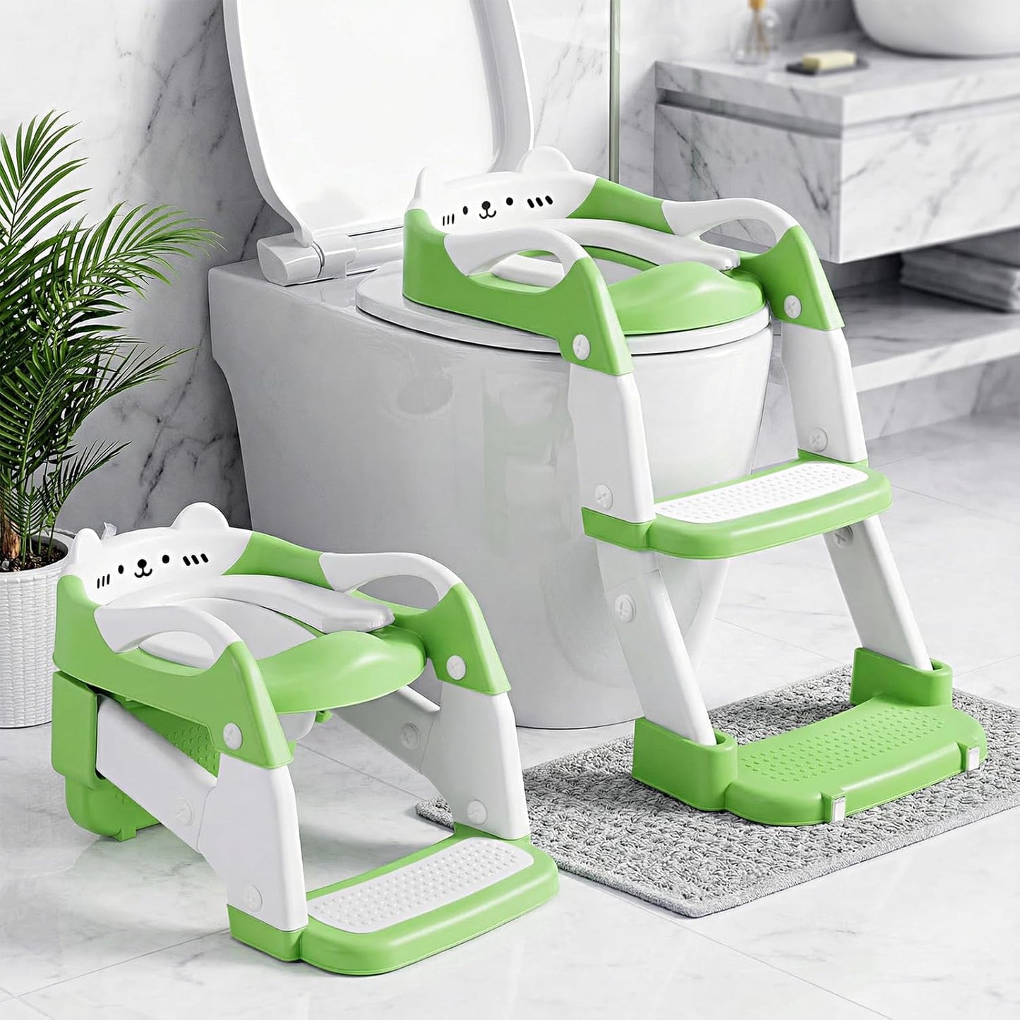 Orzbow Potty Training Seat | Upgrade Toddler Potty Training Toilet with Step Stool, 2-in-1 Stability Toilet Seat for Boys Girls | with Splash Guard, Anti-Slip Pad, Ladder, and Height Adjustable, Pink