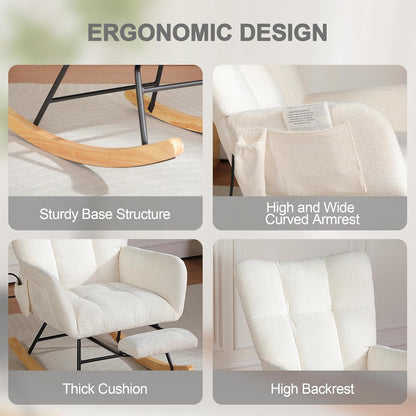Rocking Chair Nursery with Airbag, Comfy Modern Nursery Rocking Reading Chair indoor with Footrest, Cozy Upholstered Glider Rocker Chairs for Living Room Bedroom Offices(Chenille, Dark Grey)