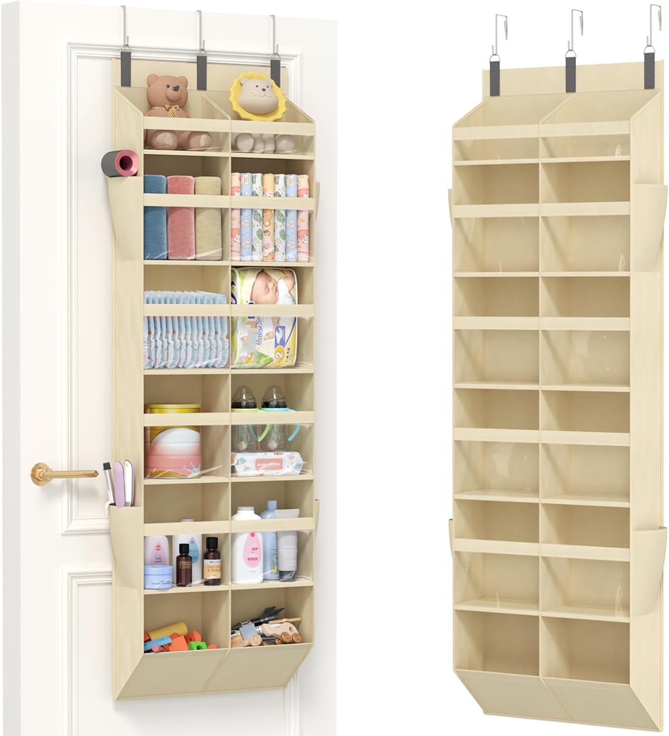 Lifewit 1 Pack Over the Door Organizer, 5 Section Clear Window Hanging Storage with 4 Side Pockets, Sturdy Anti Tilt 40 lbs Load Behind Door for Closet, Bedroom, Bathroom, Nursery, Dorm, Gray