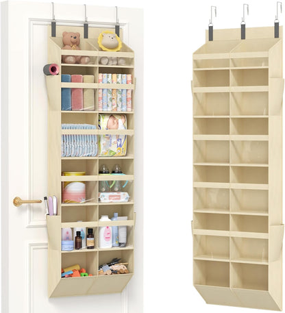 Lifewit 1 Pack Over the Door Organizer, 5 Section Clear Window Hanging Storage with 4 Side Pockets, Sturdy Anti Tilt 40 lbs Load Behind Door for Closet, Bedroom, Bathroom, Nursery, Dorm, Gray