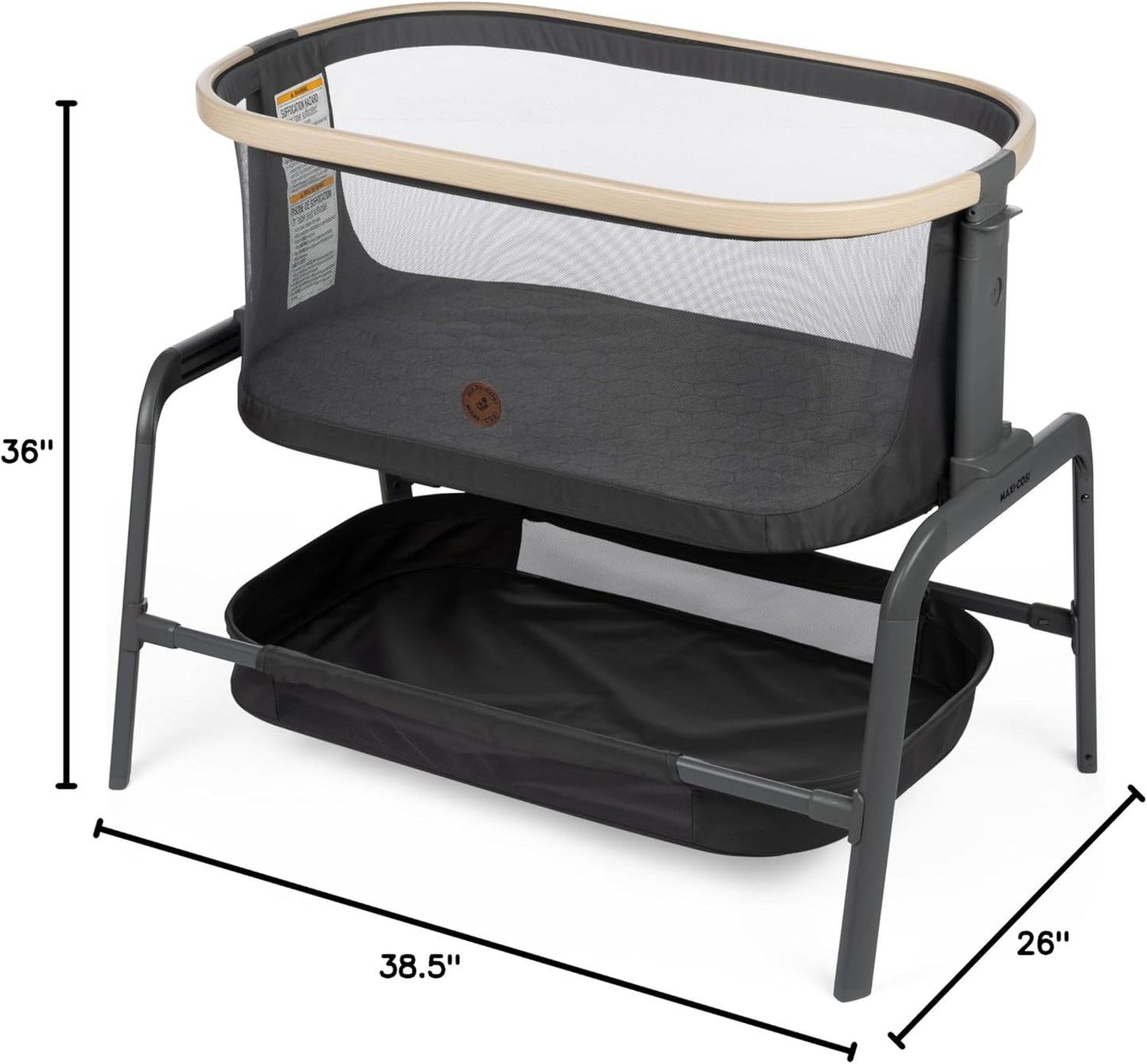 Maxi-Cosi Iora Baby Bassinets Bedside Sleeper, Portable Bassinet, Infant Bedside Sleeper Crib, Height Adjustable, Breathable Mesh, Large Storage Basket, Truffle