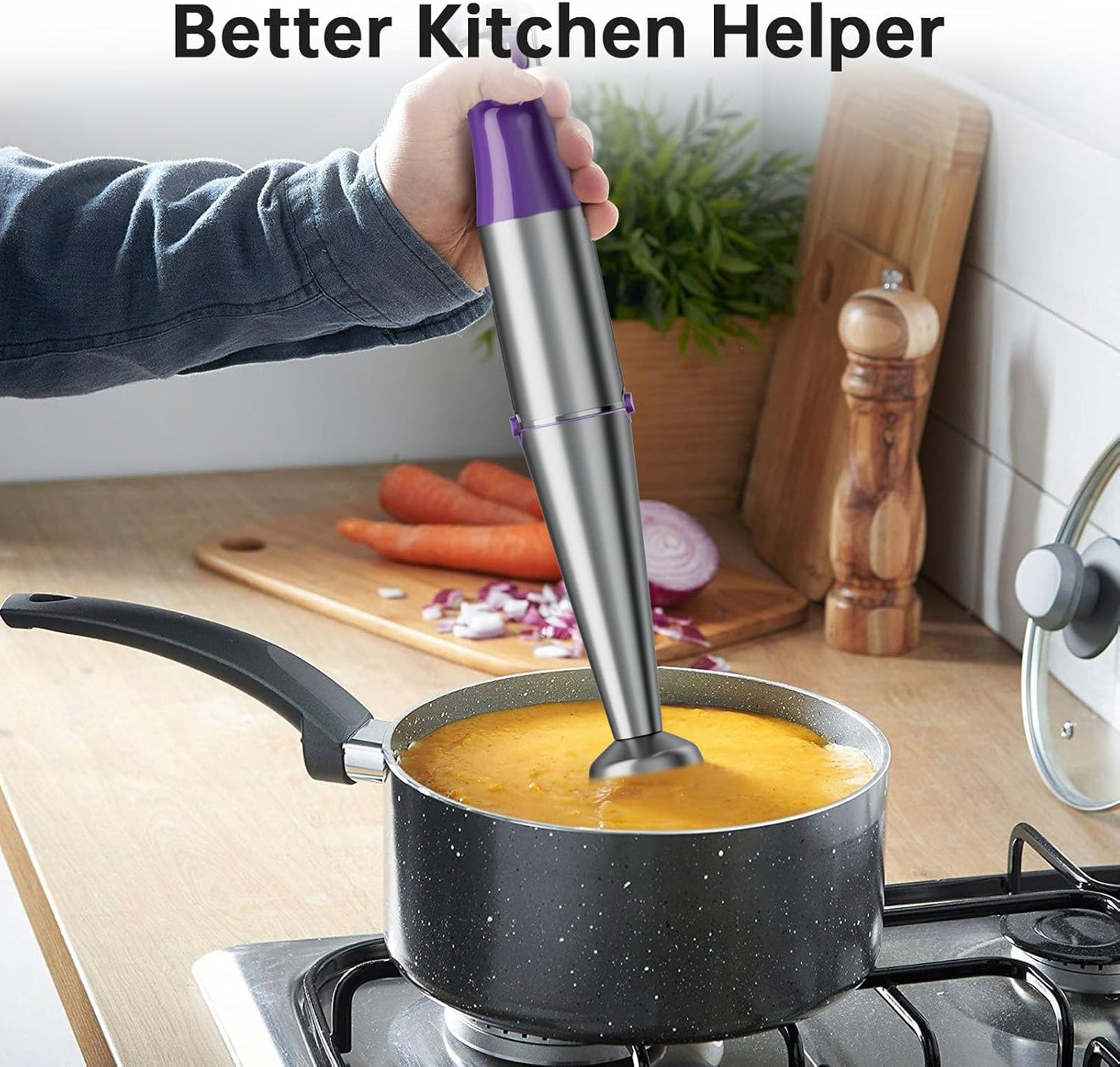 Turelar Immersion Blender Handheld Corded Hand Blenders Set 1100W, Trigger Variable Speed 5 in 1 Stick Emulsifier with Chopper, Whisk and Frother for Soup, Baby Food and Smoothies, Orange
