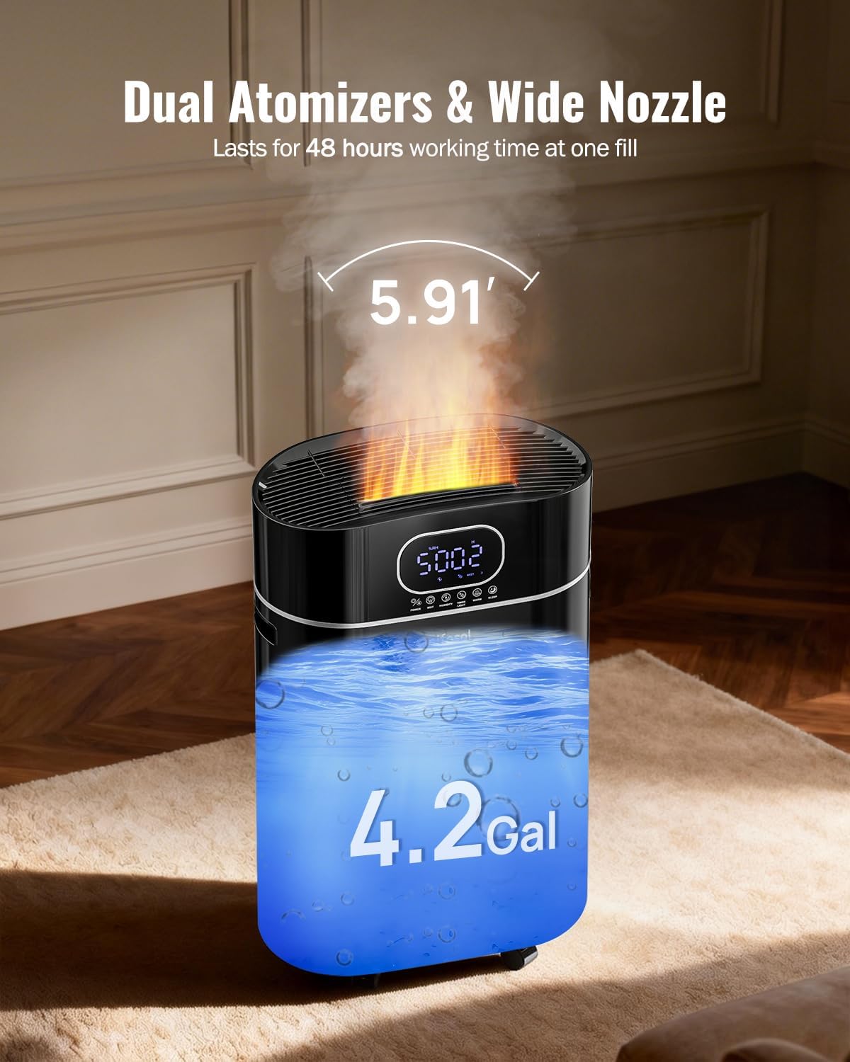 Humidifier Large Room Warm and Cool Mist, 3.2Gal/12L Humidifiers for Home 800 sq ft, Air Humidifiers for Bedroom with Diffuser & Flame Light, Whole House Humidifiers for Nursery Baby Plants, White