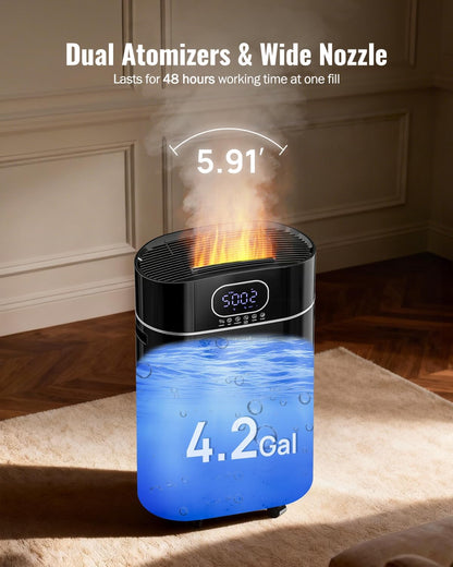 Humidifier Large Room Warm and Cool Mist, 3.2Gal/12L Humidifiers for Home 800 sq ft, Air Humidifiers for Bedroom with Diffuser & Flame Light, Whole House Humidifiers for Nursery Baby Plants, White