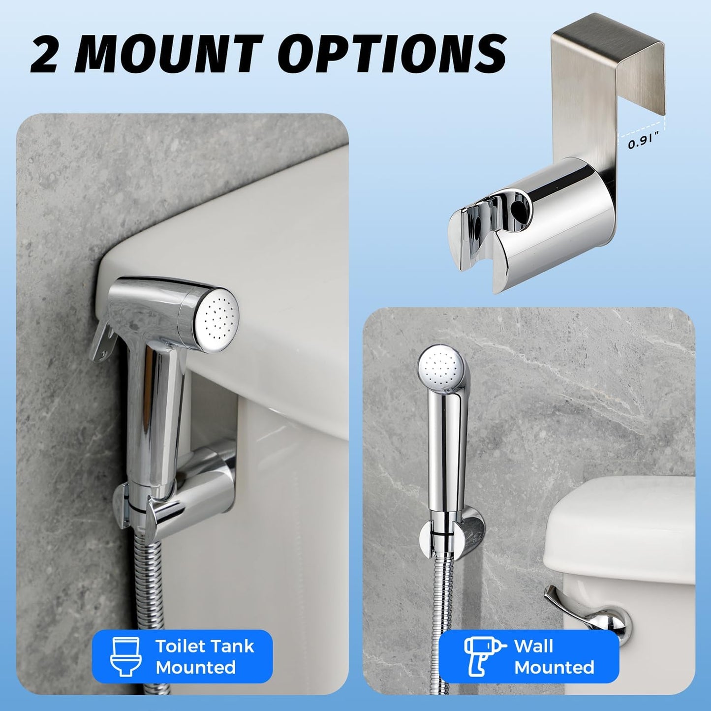 Handheld Bidet Sprayer for Toilet, Bidet Sprayer Kit with Stainless Steel Hose for Feminine Wash, Adjustable Water Pressure Handheld Sprayer for Cloth Diaper Wash (Chrome Silver)