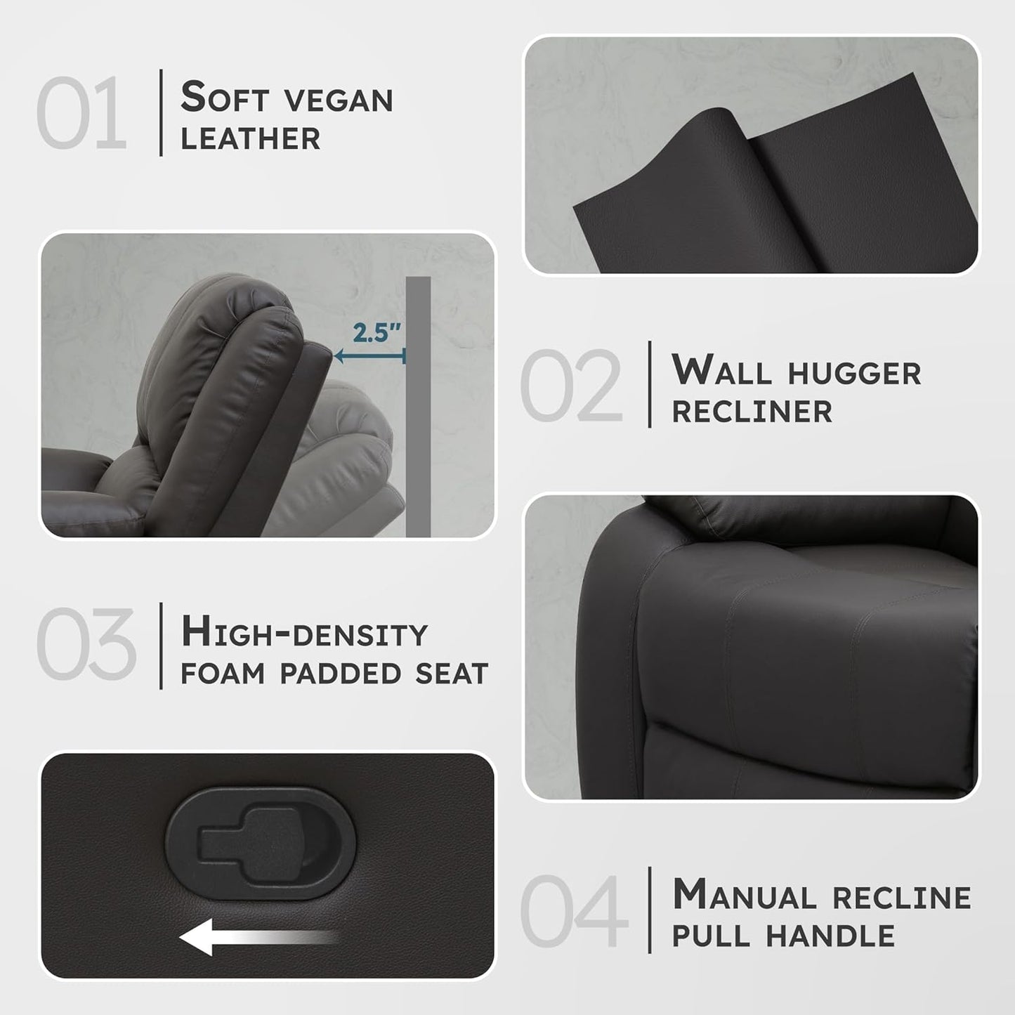 Lexicon Manual Glider Recliner Sofa Chair, Home Theater Seating, Wall Hugger Manual Reclining Nursery Chair for Bedroom/Living Room/Office/Apartment, Grey Chenille