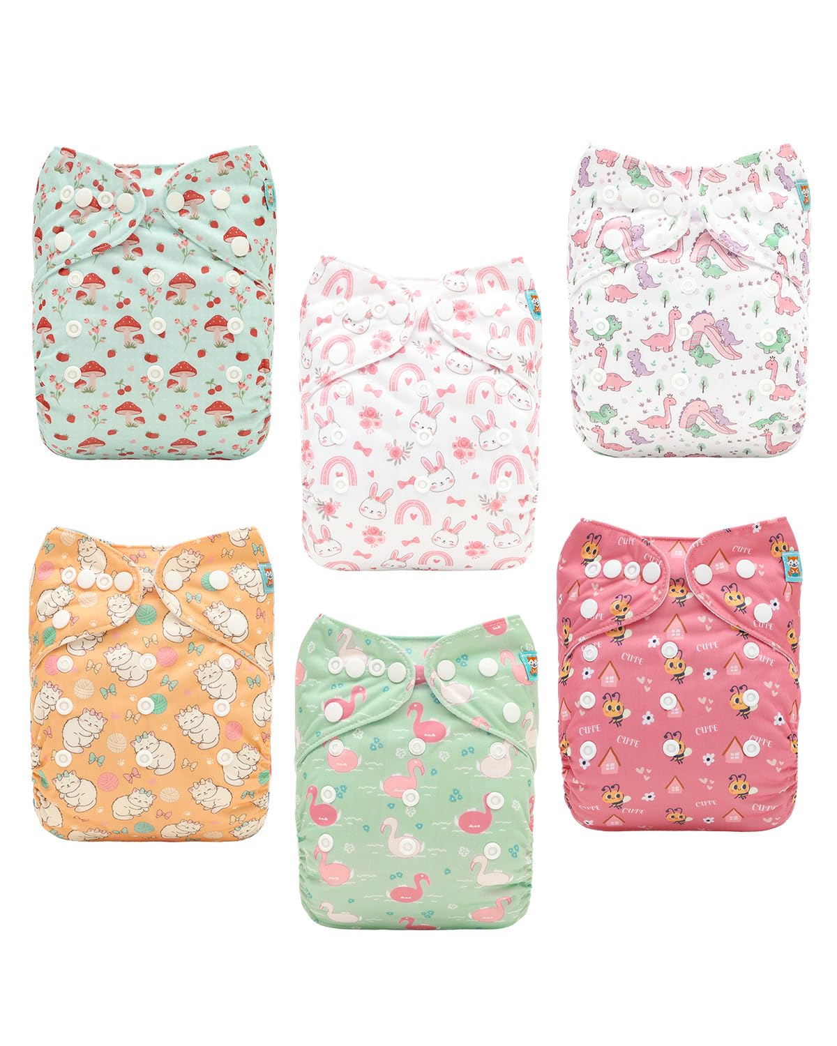 ALVABABY Baby Cloth Diapers 6 Pack with 12 Inserts Cloth Diaper Covers Adjustable Washable Reusable for Baby Girls and Boys