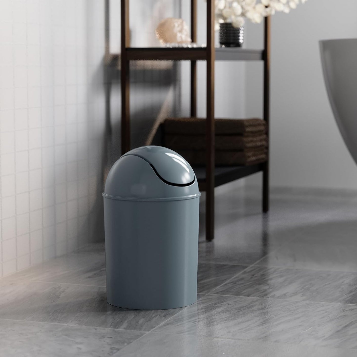 Umbra 1.25 Gallon Mini Waste Can with Removable Swing-Top Lid - Small Garbage Bin for Kitchen, Bathroom, Bedroom, Office - Compact Trash Can Fit Under Tables & Counters - Yellow