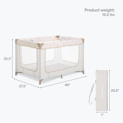Dream On Me Zodiak Baby Playard, Breathable Mesh Sides, Soft Comfortable Mattress, Quick & Easy to Fold with Travel Carry Bag, Compact Space Saving Design - Grey/Green