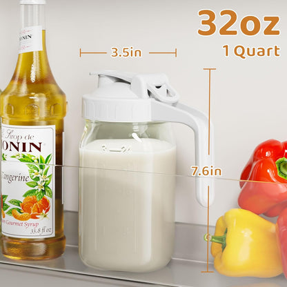 OneDream Breast Milk Pitcher 32oz Glass Pitcher with Lid, Formula Pitcher Leakproof Drip-Free Spout, Wide Mouth Mason Jar Pitcher for Easy Pouring, Dishwasher Safe Breastmilk Storage Pitcher
