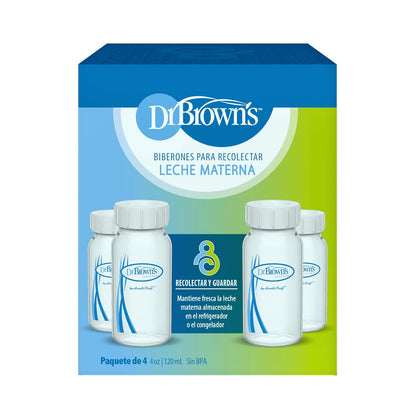Dr. Brown's Breast Milk Collection Bottles with Storage Caps, Breast Pumps Compatible, Collect, Store, and Keep Milk Fresh, BPA Free – 4-Pack