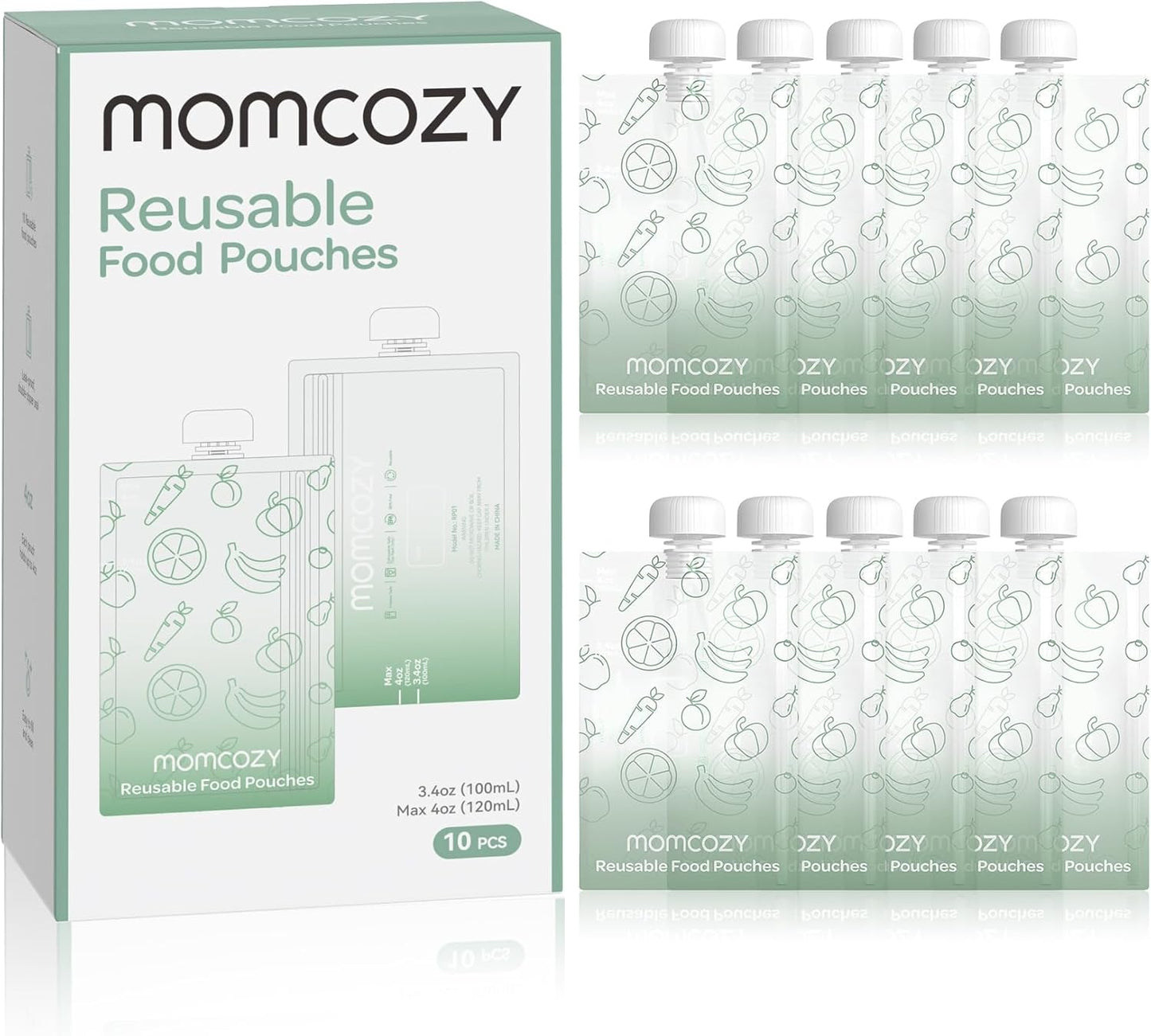 Momcozy Reusable Baby Food Pouches for Toddlers,BPA Free Plastic,Food Safe,Freezer Safe,Refillable for Applesauce Yogurt & Puree Squeeze Pouch,10 packs,5oz