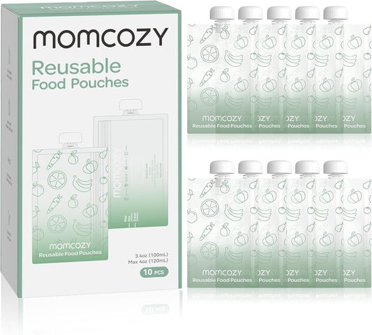 Momcozy Reusable Baby Food Pouches for Toddlers,BPA Free Plastic,Food Safe,Freezer Safe,Refillable for Applesauce Yogurt & Puree Squeeze Pouch,10 packs,5oz
