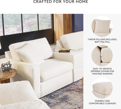 Signature Design by Ashley Modmax Coastal Press-Back Swivel Glider Rocker Recliner with Machine Washable Cover, Hidden Storage Compartments and 2 Bolster Pillows, Beige - Colors A