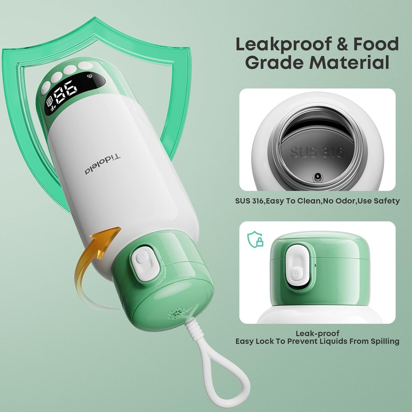 Portable Bottle Warmer for Travel, Fast Heating in 2 Mins, Dual Heating for Breastmilk & Water, Long Battery Life, 6 Temp Settings with Keep Warm, Built-in Sterilizer, 17oz (Green)