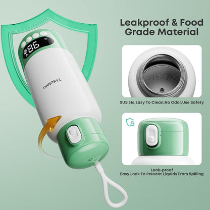 Portable Bottle Warmer for Travel, Fast Heating in 2 Mins, Dual Heating for Breastmilk & Water, Long Battery Life, 6 Temp Settings with Keep Warm, Built-in Sterilizer, 17oz (Green)