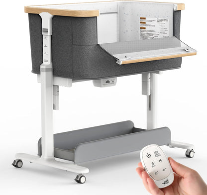 VaVaSoo Electric Rocking Bassinet for Baby Automatic Bedside Sleeper Rocks Itself 3 Speeds Auto Rolling Newborn Cradle 5 Height Adjustable with Music, Wheels, Storage, Dark Grey