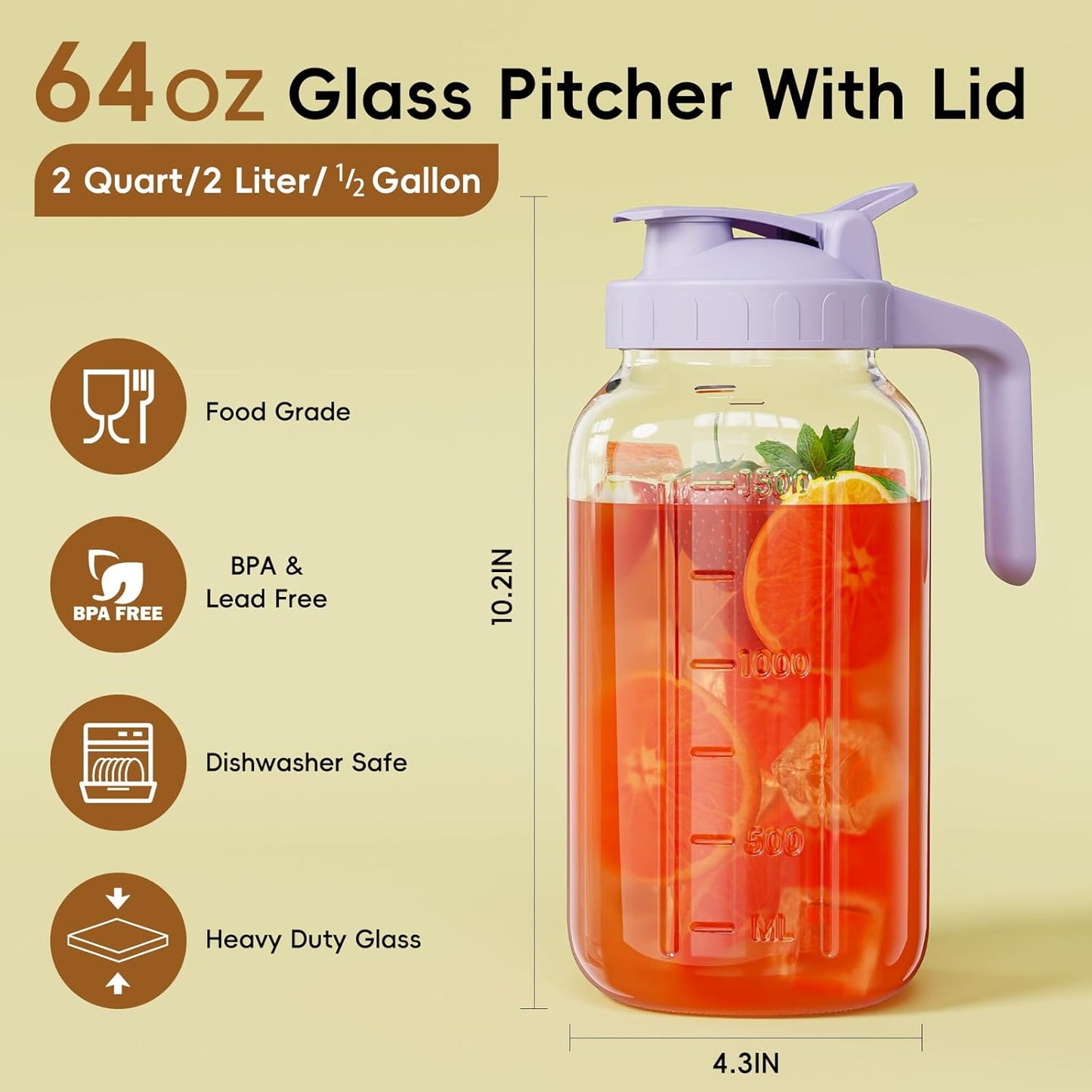 JunVpic Breast Milk Pitcher - 32 oz Glass Mason Jar with Dual Leak-Proof Design, Airtight Seal, Pour Spout & Handle, Storage Container for Breastmilk, Iced Tea & Ice Drinks（Gray）