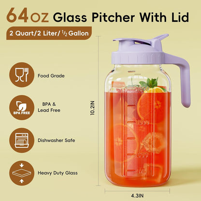 JunVpic Breast Milk Pitcher - 32 oz Glass Mason Jar with Dual Leak-Proof Design, Airtight Seal, Pour Spout & Handle, Storage Container for Breastmilk, Iced Tea & Ice Drinks（Gray）