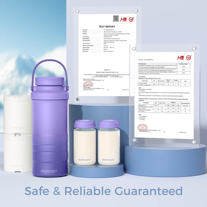 Momcozy 22oz Portable Breast Milk Cooler for Outdoor, Life Saver with 360° Total Cooling for 24 Hours, Larger Capacity Travel Breastmilk Chiller with 2pcs Baby Bottles for Breastmilk Storage