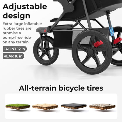 INFANS Jogging Stroller, Foldable Jogger with Air-Filled Tires Shock Absorbing Suspension Adjustable Backrest, Baby Running Strollers