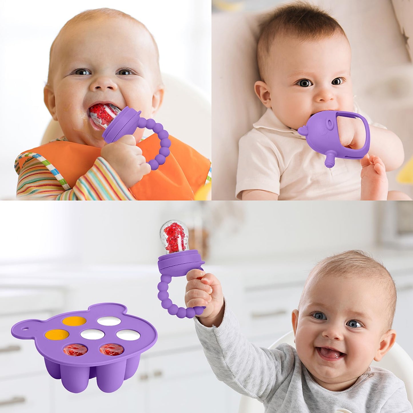 3-in-1 Baby Food & Fruit Feeder Set – Breastmilk Popsicle Mold with Freezer Tray, Teething Relief Toy, BPA Free Infant Silicone Feeding Combo, 3 Bonus Sizes (S/M/L) Sacs (Olive Green)