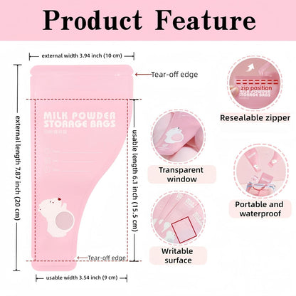 30 Pack 3.94x7.87 inch Writable Bulk Disposable Powder Bags for Travel Sample Dispenser Baby Formula Storage Container Transparent Window Portable Protein Powder Leakproof Pouches