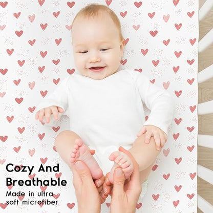 Yoofoss Baby Crib Sheets for Boys Girls, Fitted Crib Sheet 2 Pack for Standard Crib and Toddler Mattress, Super Soft Microfiber Baby Sheet 28x52x8in Pink+Love