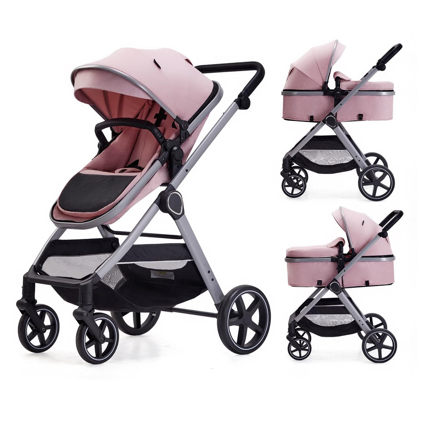 Lortsybab 2 in 1 Baby Stroller, Newborn Infant Toddler Convertible Pram Stroller for 0-36 Months Old Babies (Grey)