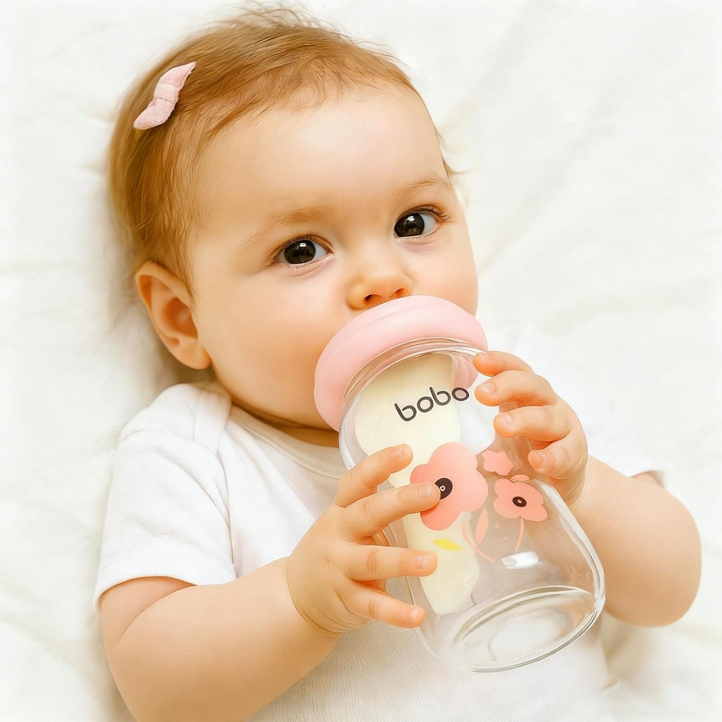 YOHKOH Natural Glass Baby Bottle with Level 1 Slow Flow Nipple, Newborn Anti-Colic Baby Bottles, Wide Neck Mushroom Baby Glass Bottle (Multicolour-A, 3.4oz (Pack of 4))