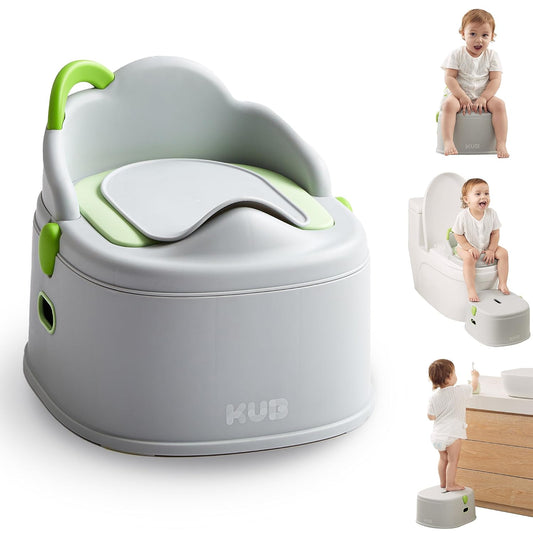 KÜB 3-in-1 Potty Training Toilet (Chair, Seat, Step Stool) - 9 CM Splash Guard, One-Click Assembly, Easy to Clean - Versatile Toddler Potty Trainer for Boy Girl - Grey
