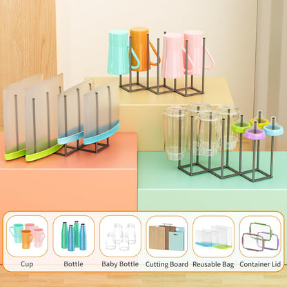 Foldable Baby Bottle Drying Rack-10 Poles Water Bottle Organizer for Cups,Travel Mugs,Silicone Bags- Collapsible Stainless Steel Bottle Rack Dryer (Silver)
