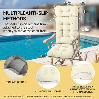 Millsilo Rocking Chair Cushions 3-Piece Set with Neck Pillow, Indoor Rocker Comfortable Tufted Non-Slip Pads with Ties, High-Density Foam Cushion for Adirondack Glider Chair, Orange, 52 x 19 x 4 Inch