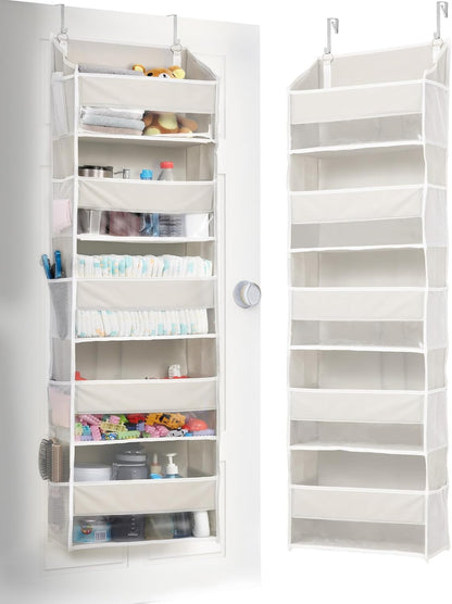 ULG 1 Pack Over Door Organizer with 5 Large and 10 Mesh Side Pockets, 44 lbs Weight Capacity Hanging Storage with Clear Window Kids Toys, Shoes, Diapers, Dark Grey, 5 Layers