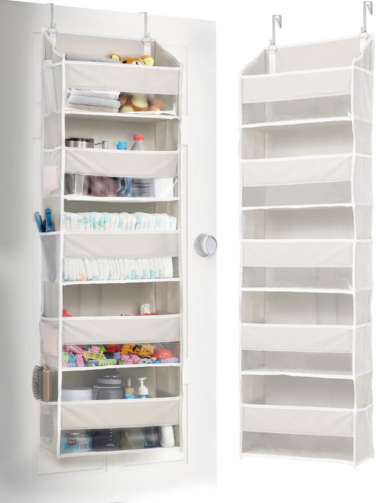 ULG 1 Pack Over Door Organizer with 5 Large and 10 Mesh Side Pockets, 44 lbs Weight Capacity Hanging Storage with Clear Window Kids Toys, Shoes, Diapers, Dark Grey, 5 Layers