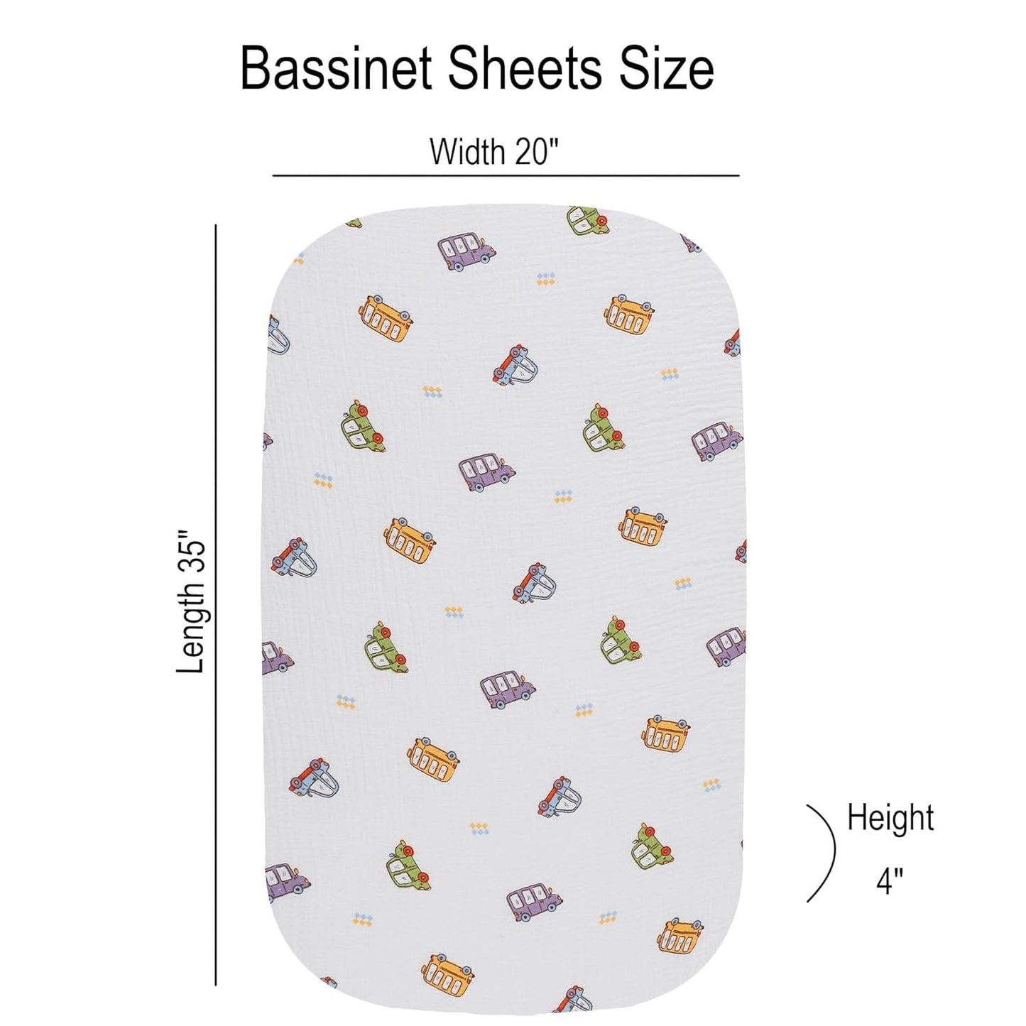 Onacosht Muslin Bassinet Sheets 3 Pack, 100% Cotton Baby Fitted Sheet 33" x 19" Compatible with Mika Micky, KoolaBaby (3 in 1), BabyBond, HARPPA and RICUTON Bedside Bassinet, Green, Floral and Cactus