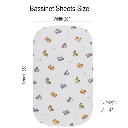 Onacosht Muslin Bassinet Sheets 3 Pack, 100% Cotton Baby Fitted Sheet 33" x 19" Compatible with Mika Micky, KoolaBaby (3 in 1), BabyBond, HARPPA and RICUTON Bedside Bassinet, Green, Floral and Cactus